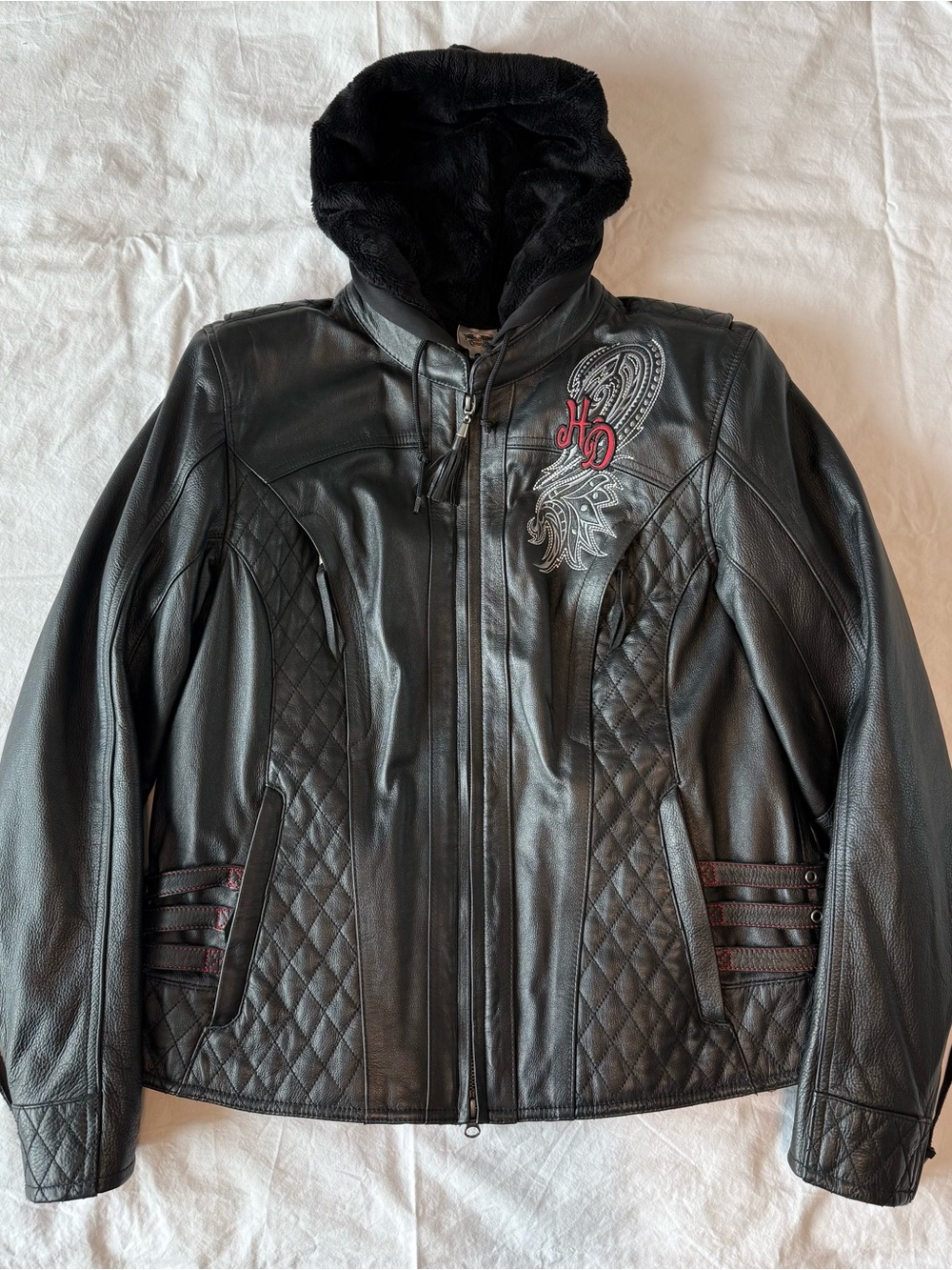 Harley-Davidson Women’s Genuine Leather Riding Jacket Removable Liner Black XL